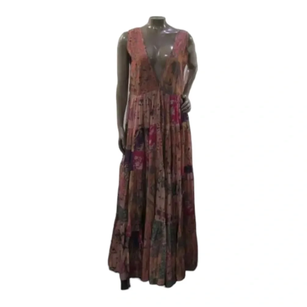 Mes Demoiselles Bonnie Floral Maxi Dress Deep V Boho Multicolor 38
